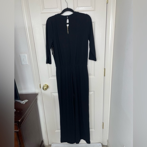Boston Proper Beyond Travel long sleeve jumpsuit black with gold accent | M - Picture 6 of 10